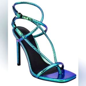 Guess bilma strappy stiletto iridescent green purple sz 11